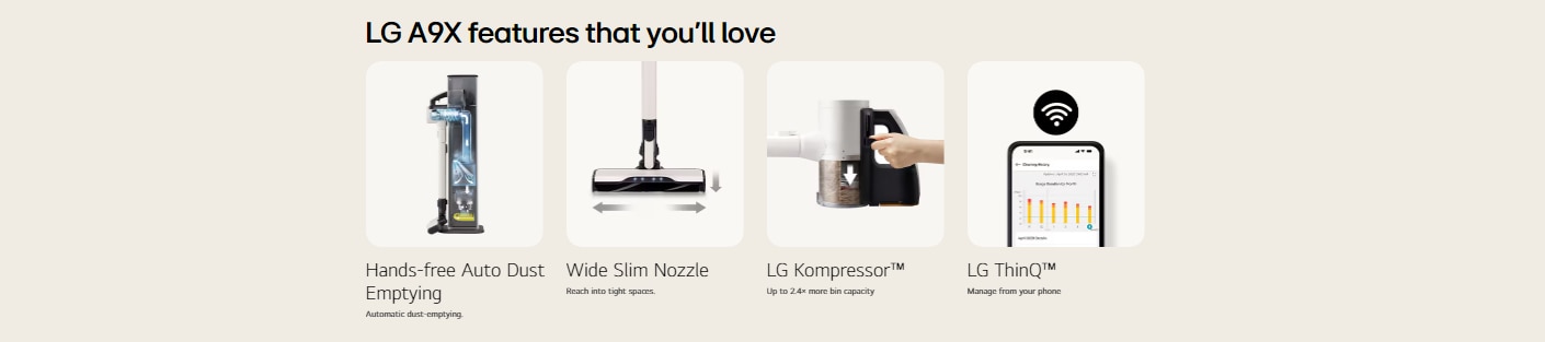 LG A9X-AUTO CordZero™ All-in-One Tower A9X Wireless Vacuum Cleaner (Made in Korea, Calming Beige)