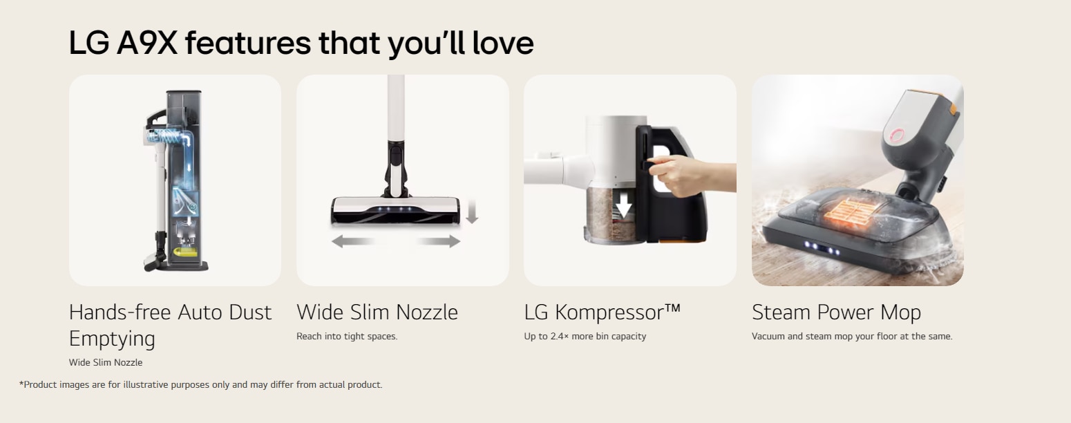 LG A9X-STEAM CordZero™ All-in-One Tower A9X Wireless Vacuum Cleaner (Made in Korea, Calming Green)