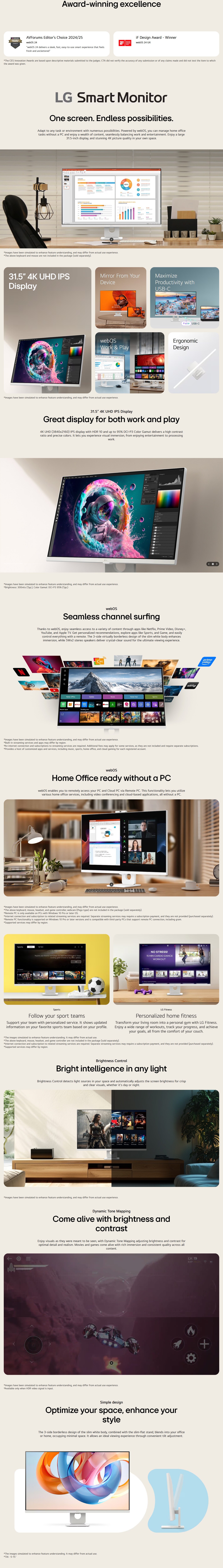 LG 32U731SA-W 31.5” 4K UHD IPS Smart Monitor (with webOS)