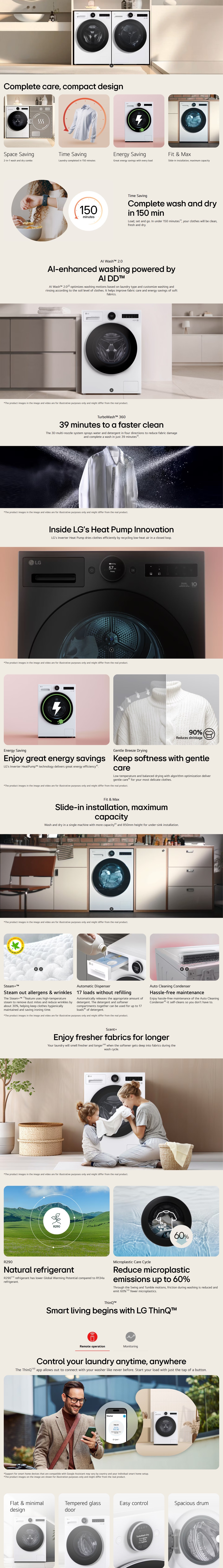 LG FX9U12GW2 12kg/7kg 1200RPM WashCombo AI HeatPump Washer Dryer