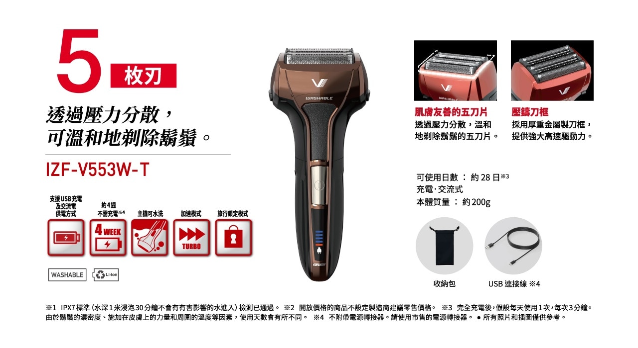 IZUMI IZF-V553W-T V系列 S-DRIVE 5刀片電鬚刨