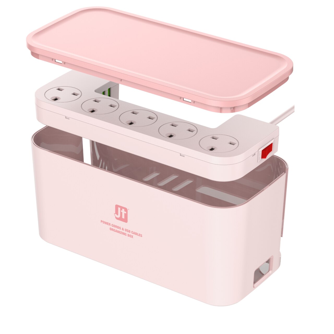 MEC 5 Pin U Shape Socket with Organizing Box With 3 USB-A Power Strip