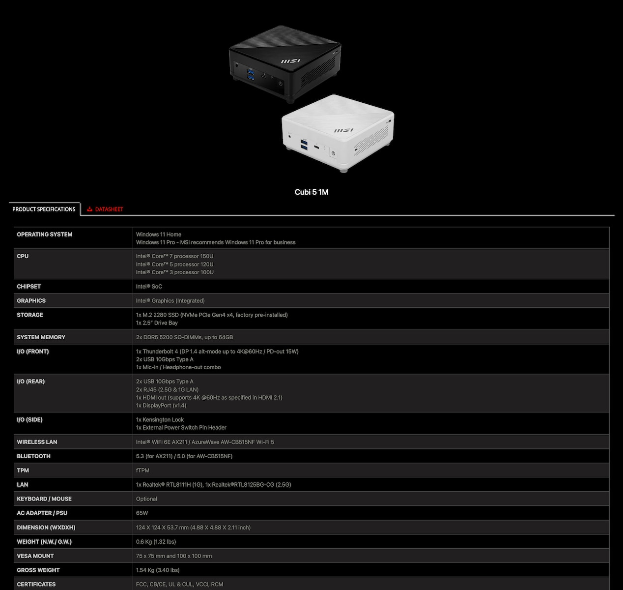 MSI CUBI 5 1M Mini PC Desktop Computer