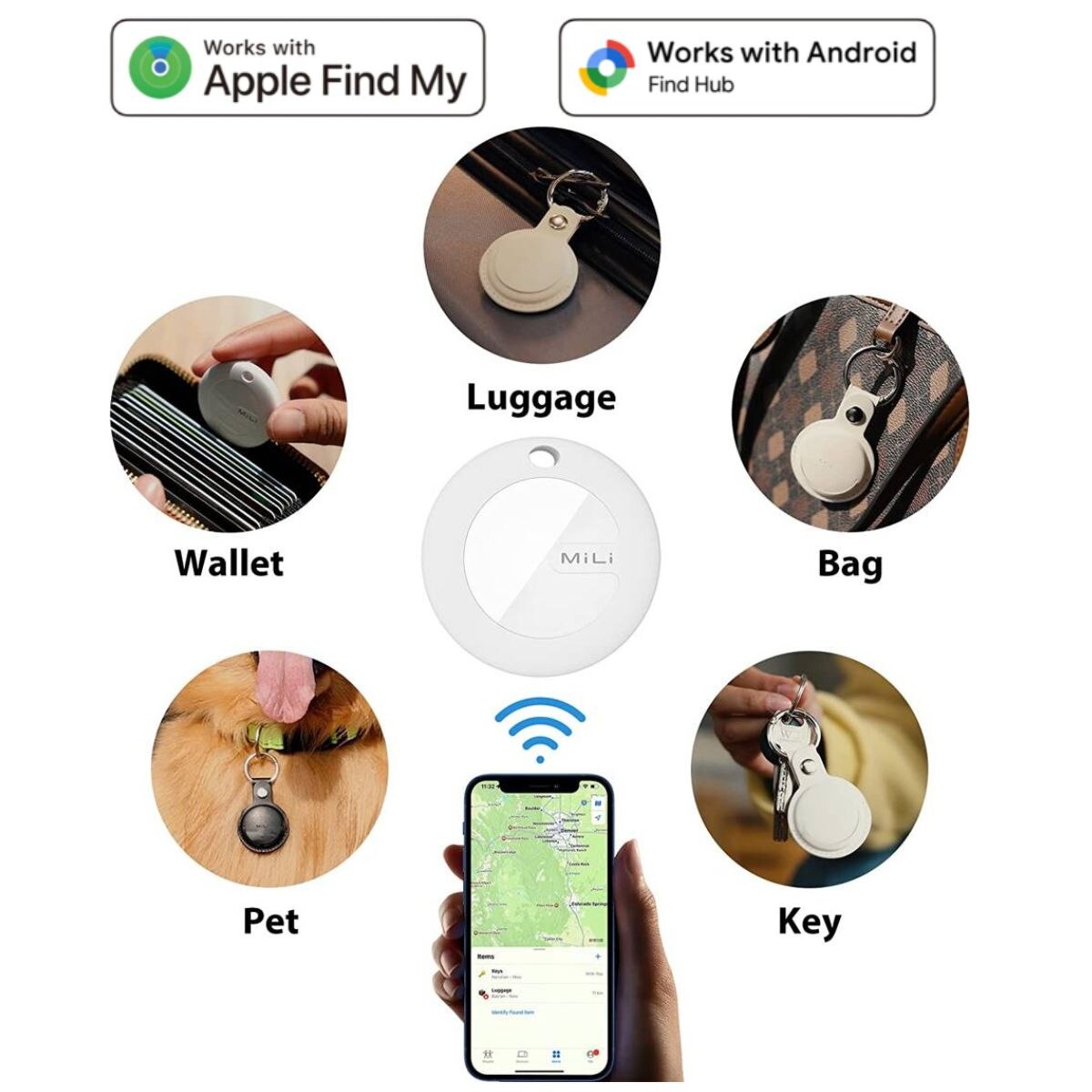MiLi MiTag Duo Item Finder iOS or Android Compatible 3 Pcs with Case