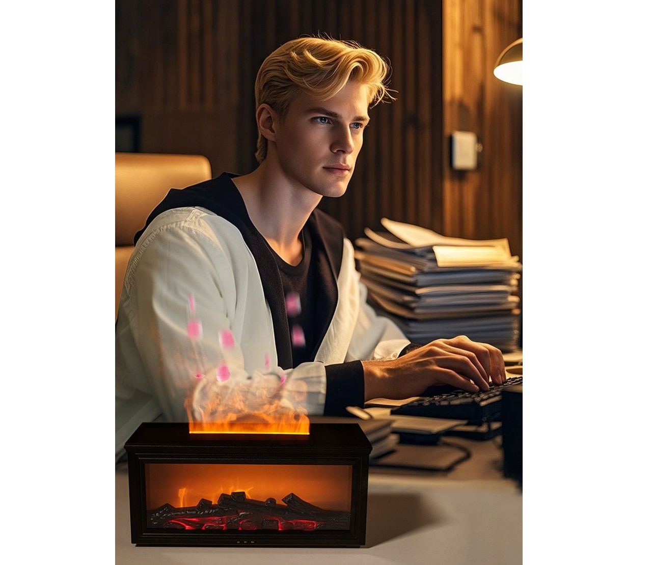 Mibeli HY05 280ml Simulated Charcoal Fireplace Aroma  Humidifier