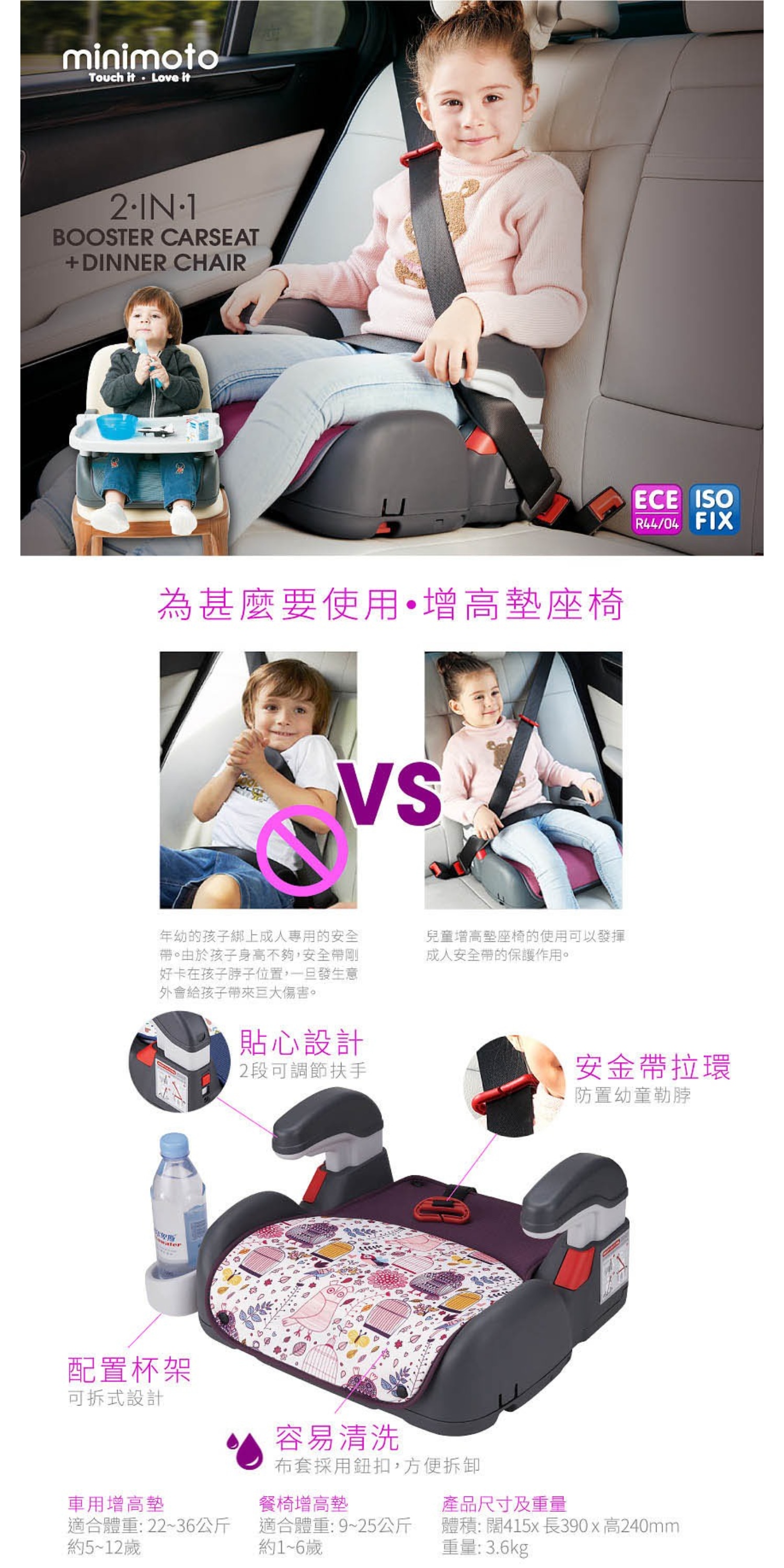 Minimoto小米米 2合1 汽車安全座椅連2椅墊