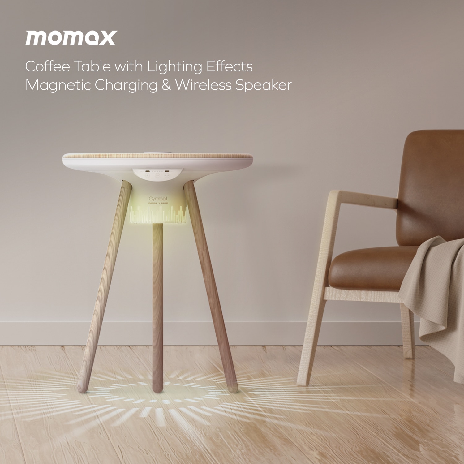 Momax Cymbal Wireless Charging Table with Built-In Ambience Light and Speaker