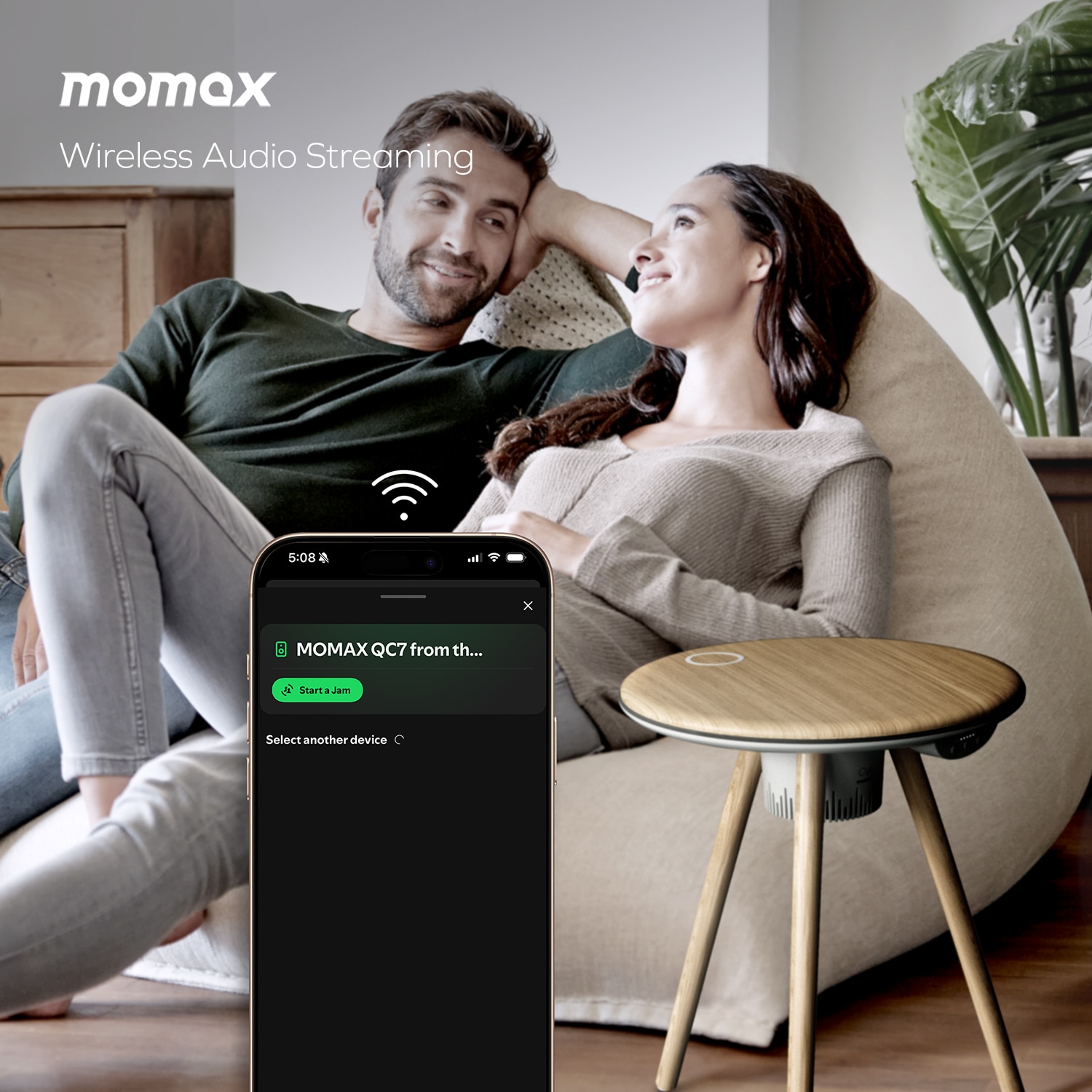 Momax Cymbal Wireless Charging Table with Built-In Ambience Light and Speaker