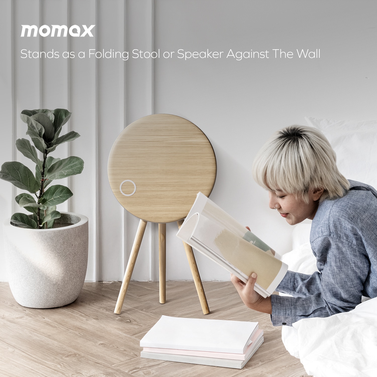 Momax Cymbal Wireless Charging Table with Built-In Ambience Light and Speaker