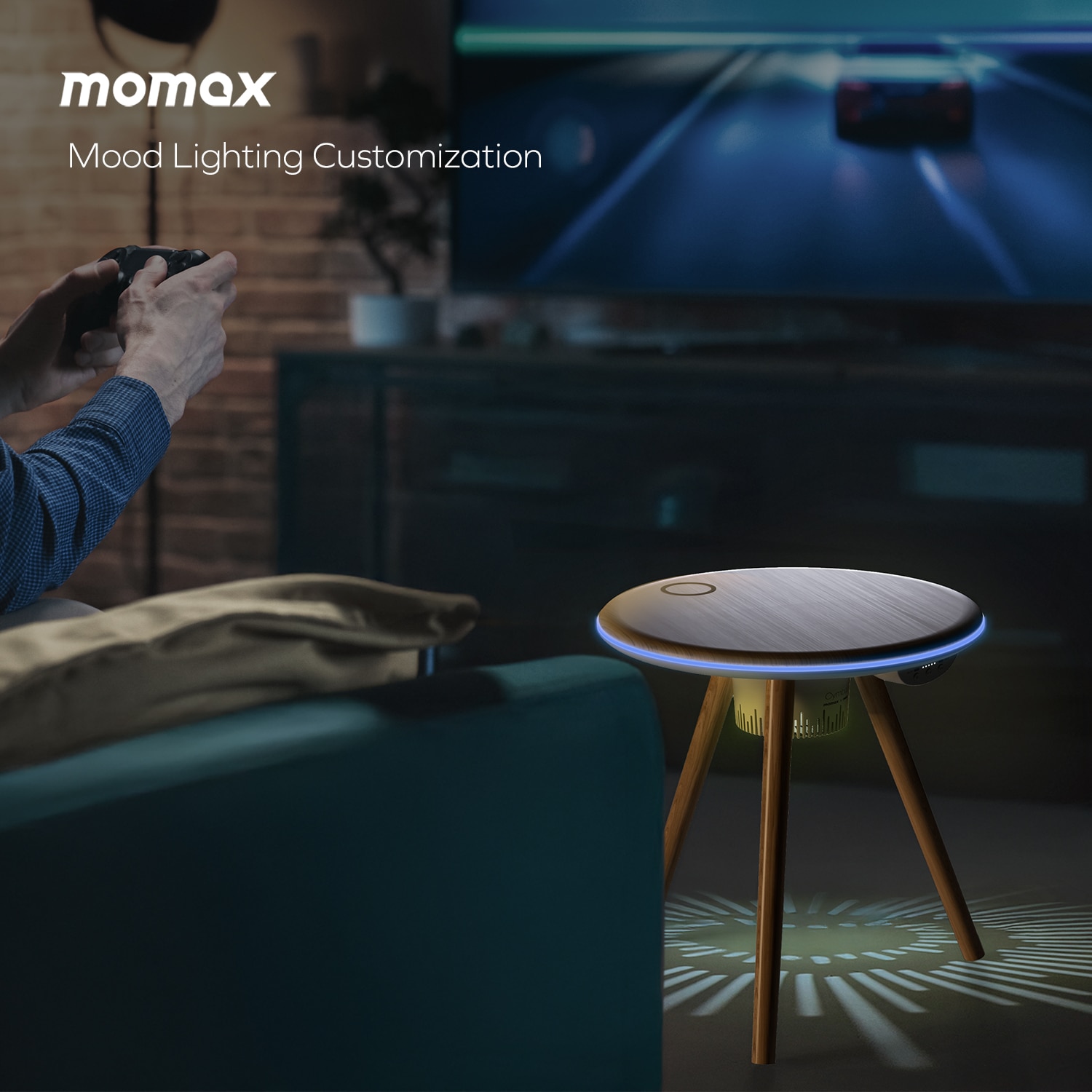 Momax Cymbal Wireless Charging Table with Built-In Ambience Light and Speaker