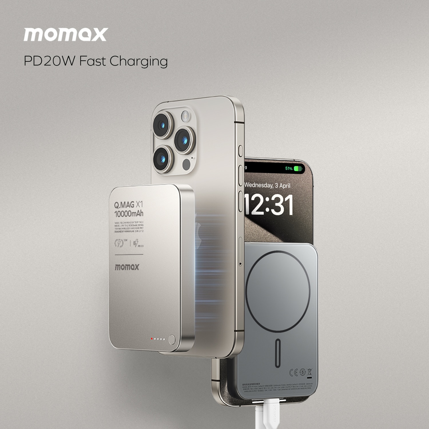 Momax Q.Mag X1 10000mAh magnetic wireless battery pack