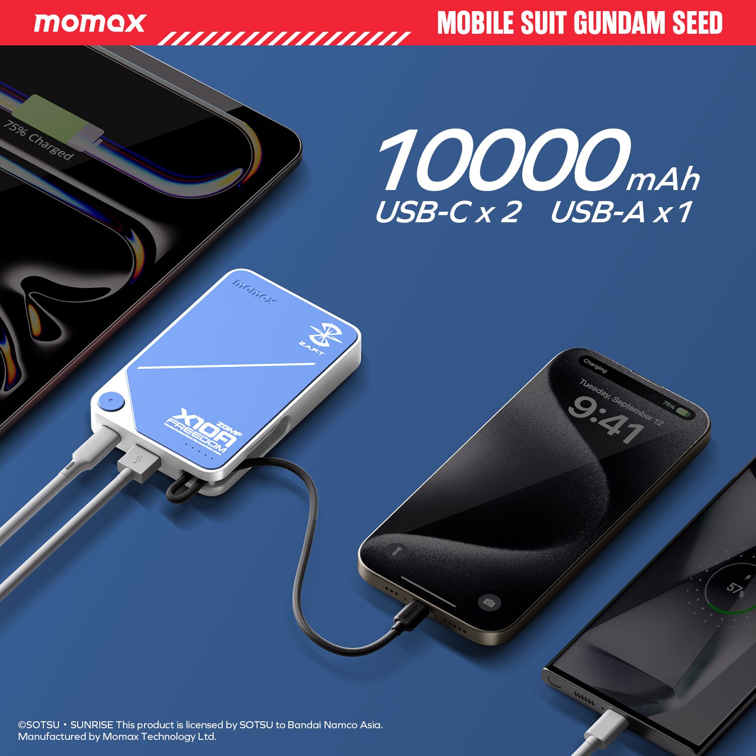 Momax 1-Power X 10000mAh Battery Pack with Built-in USB-C Cable