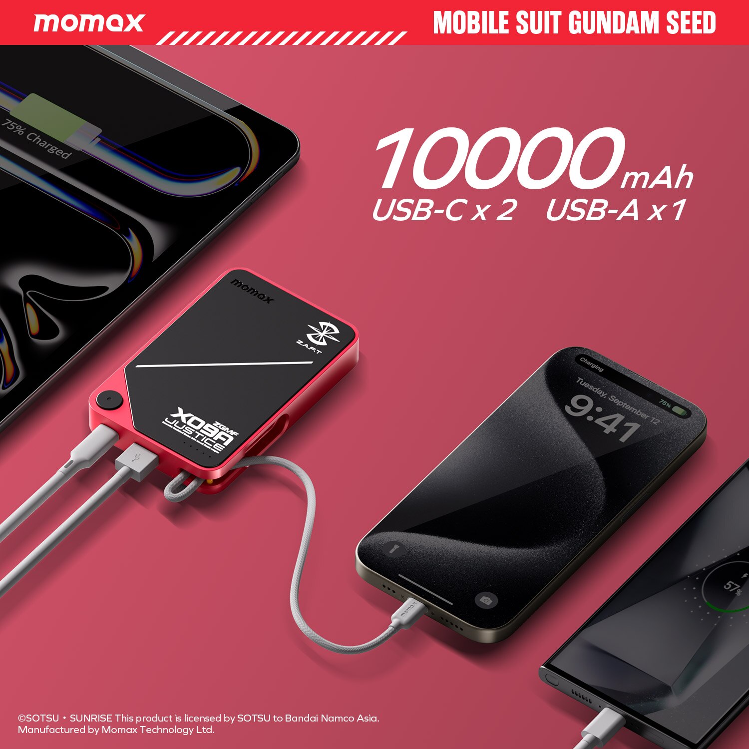 Momax 1-Power X 10000mAh Battery Pack with Built-in USB-C Cable
