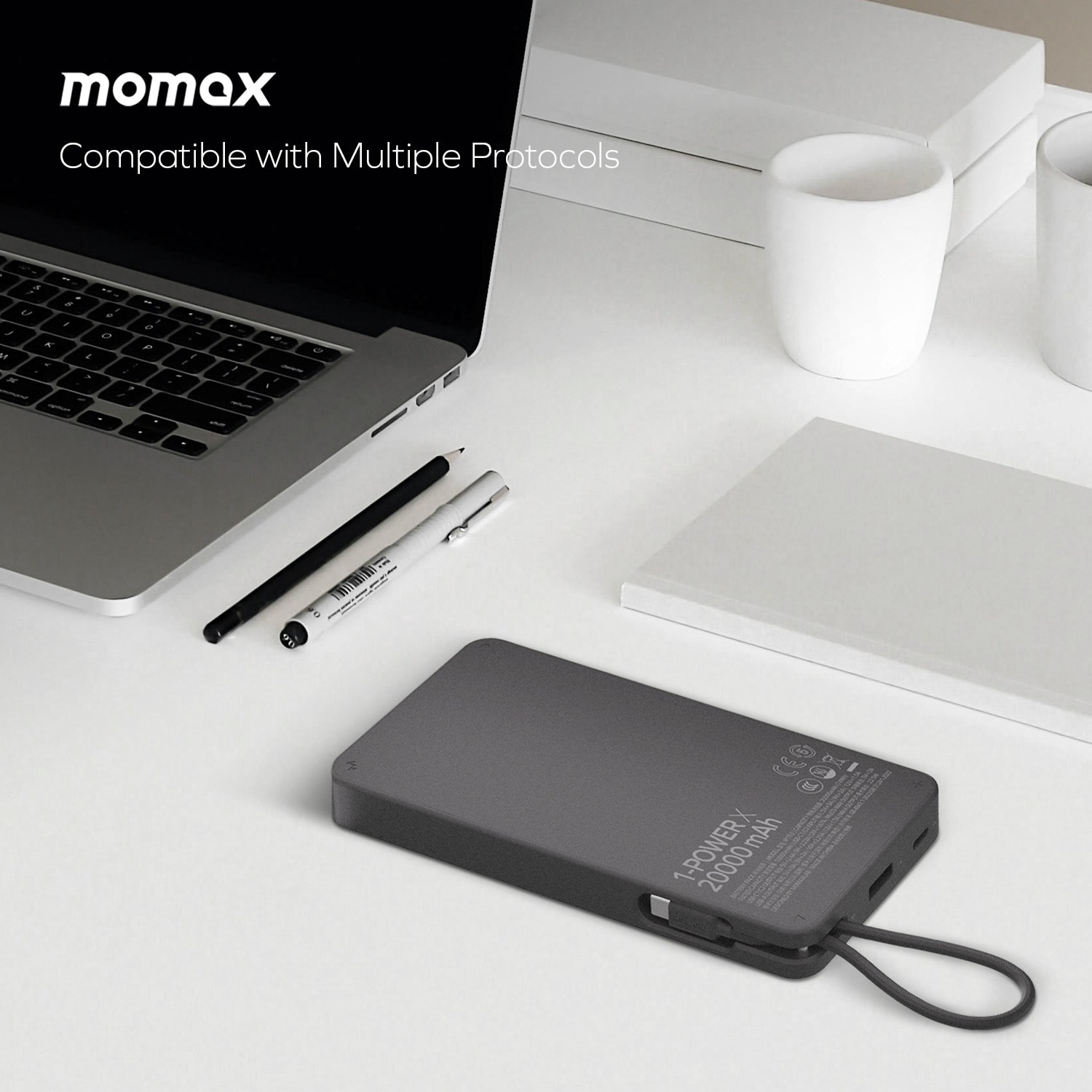 Momax 1-Power X1 Battery Pack (20000mAh) with Built-in USB-C Cable IP153