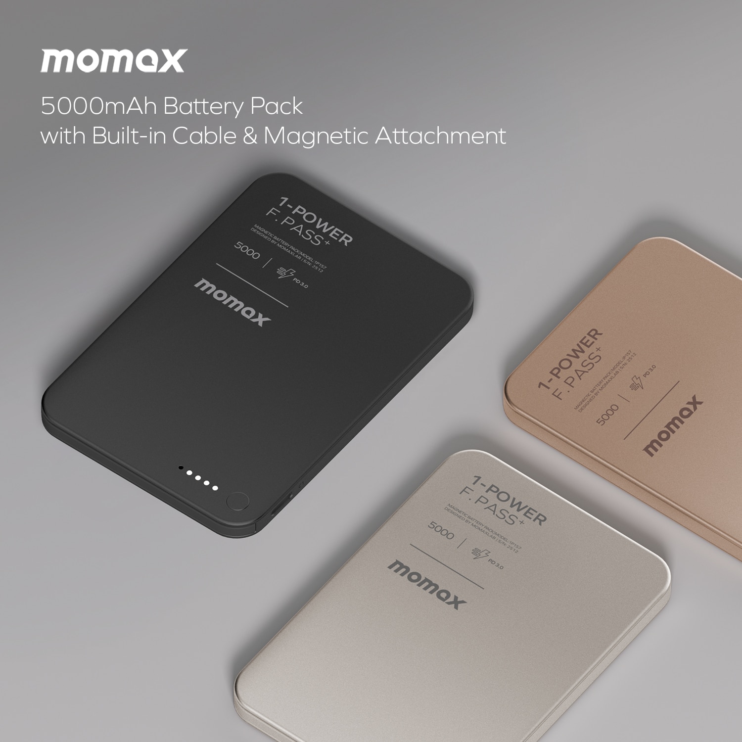 Momax 1-Power F.Pass+ 5000mAh 磁力帶線流動電源 移動電源