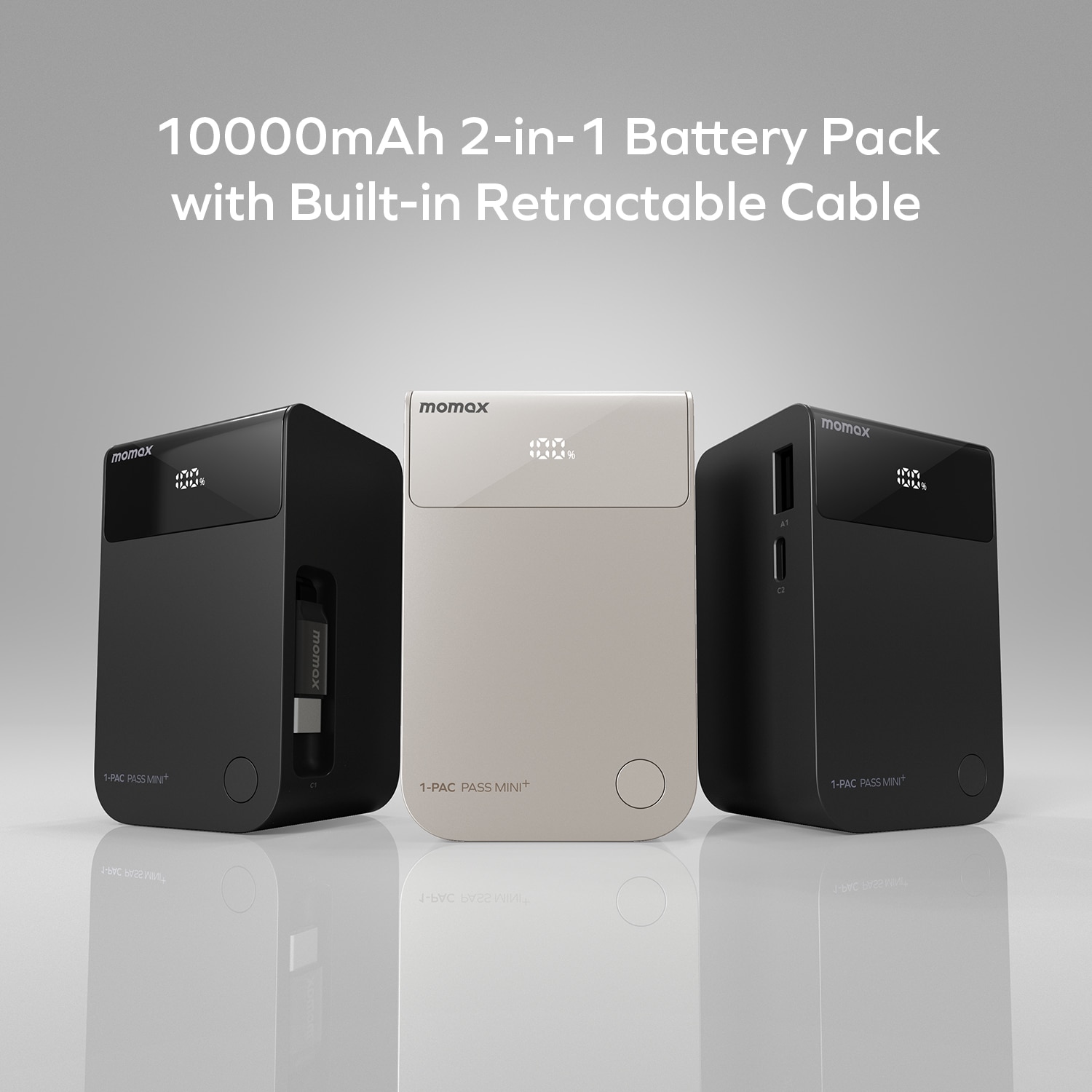 Momax IP171D 1-Pac Pass Mini⁺ 10000mAh 2合1內建伸縮充電線移動電源 移動電源