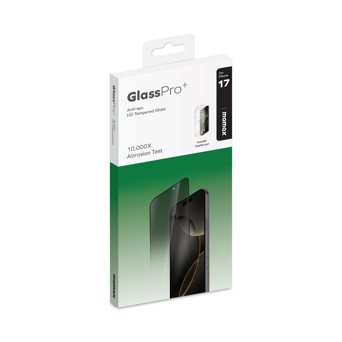 Momax GlassPro+ iPhone 17 全篇貼絲印邊高清防窺屏幕玻璃膜