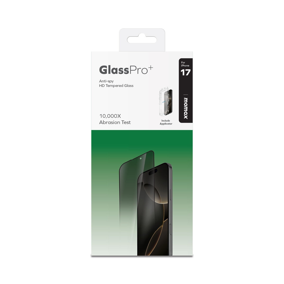 Momax GlassPro+ iPhone 17 全篇貼絲印邊高清防窺屏幕玻璃膜