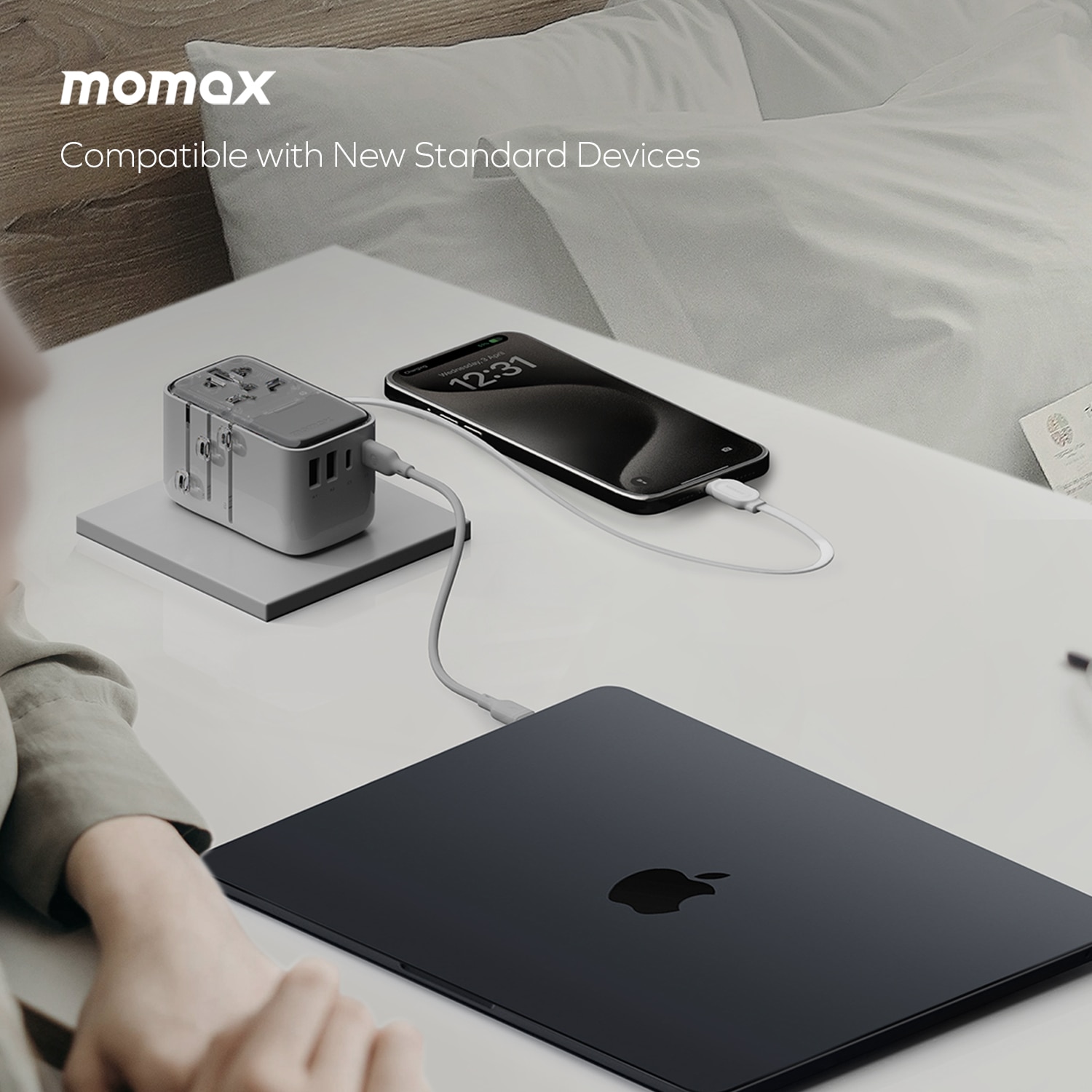 Momax 1-World+ Flow 35W 4-Port w/ Built-in USB-C Cable + AC Travel Adaptor