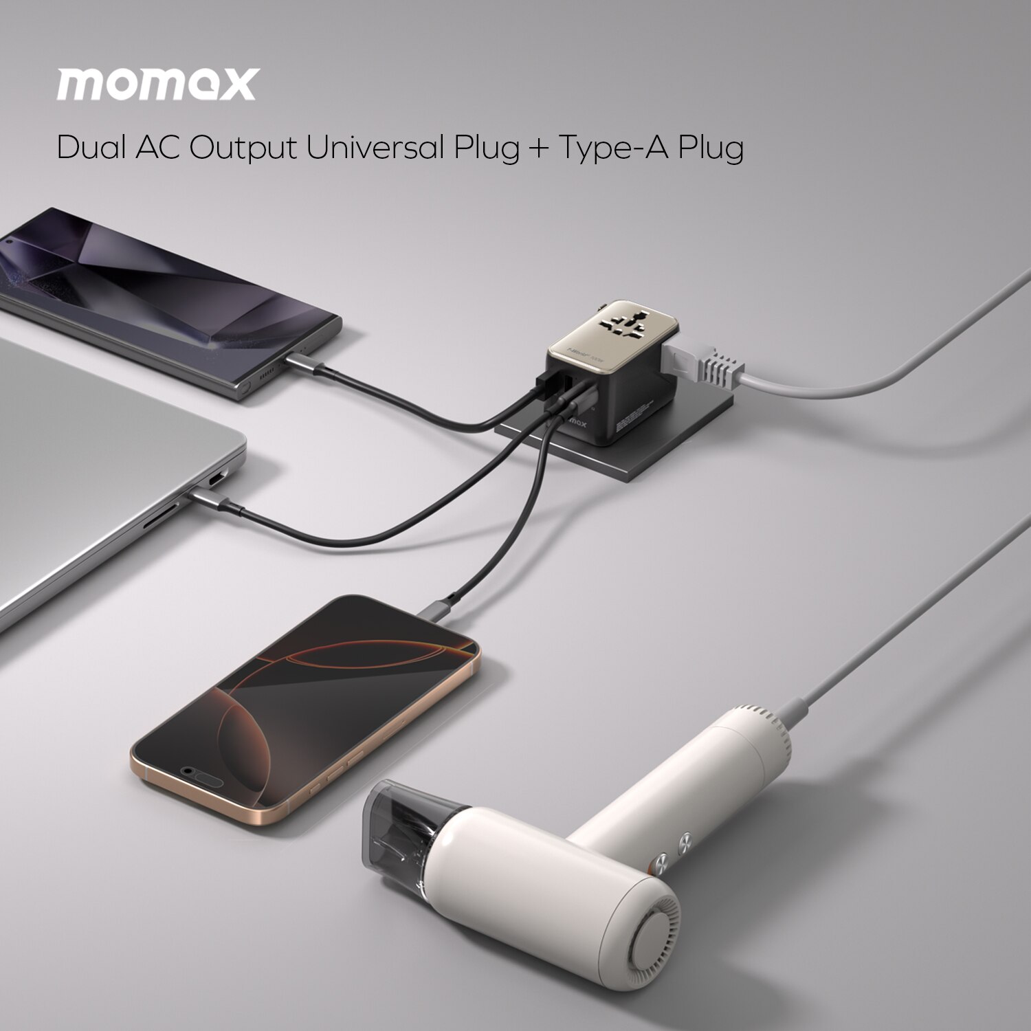 Momax 1-World2 100W 4-Port USB-C Dual AC Travel Adaptor UA23UK
