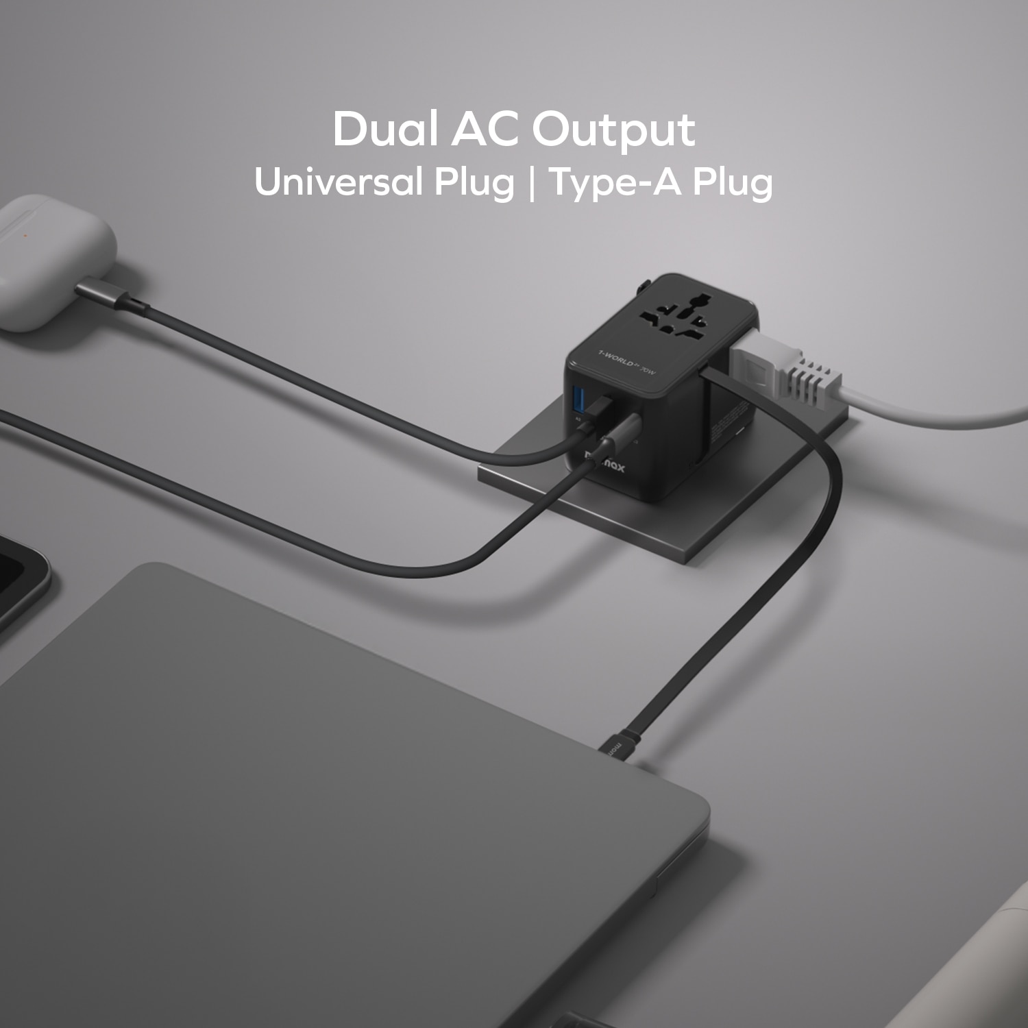Momax UA30 1World2 70W Travel Adapter with Built in Cable