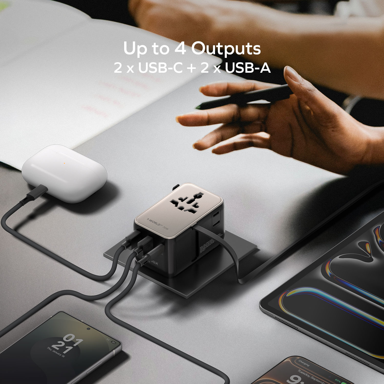 Momax UA30 1World2 70W Travel Adapter with Built in Cable