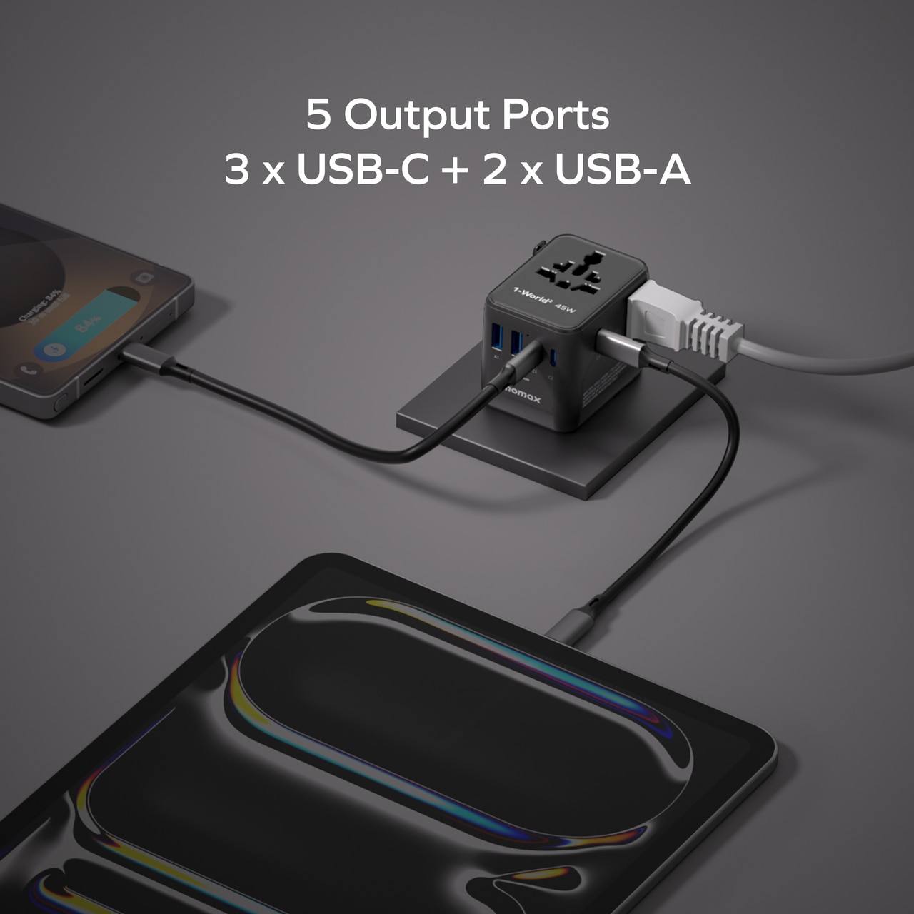 Momax 1-World2 45W 5-Port USB-C Dual AC Travel Adaptor - UA31