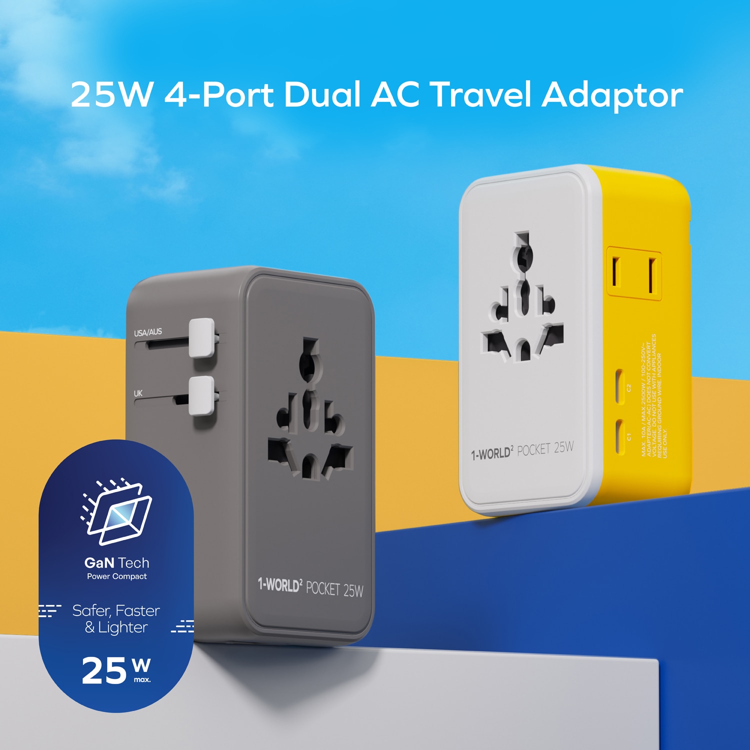 Momax UA32A 1-World2 Pocket 25W 4-Port Dual AC Travel Adaptor