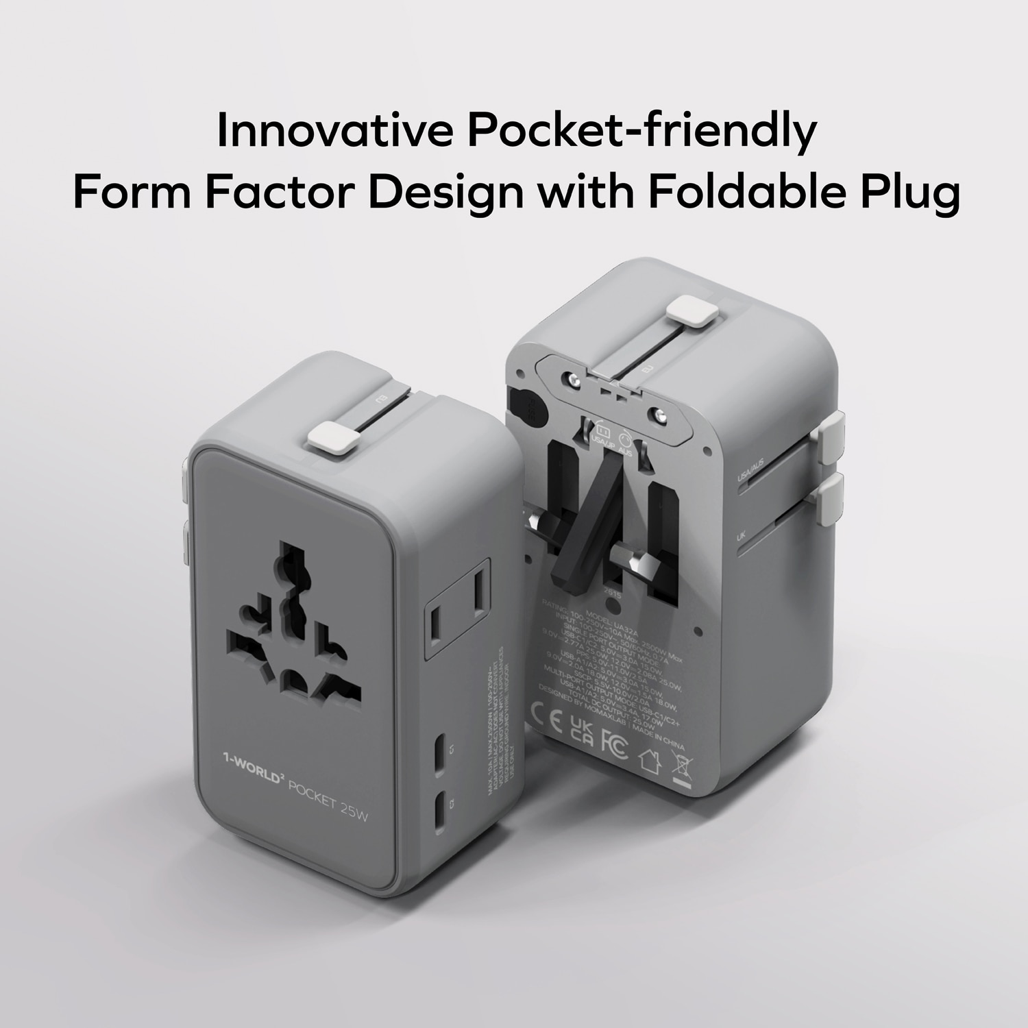 Momax UA32A 1-World2 Pocket 25W 4-Port Dual AC Travel Adaptor