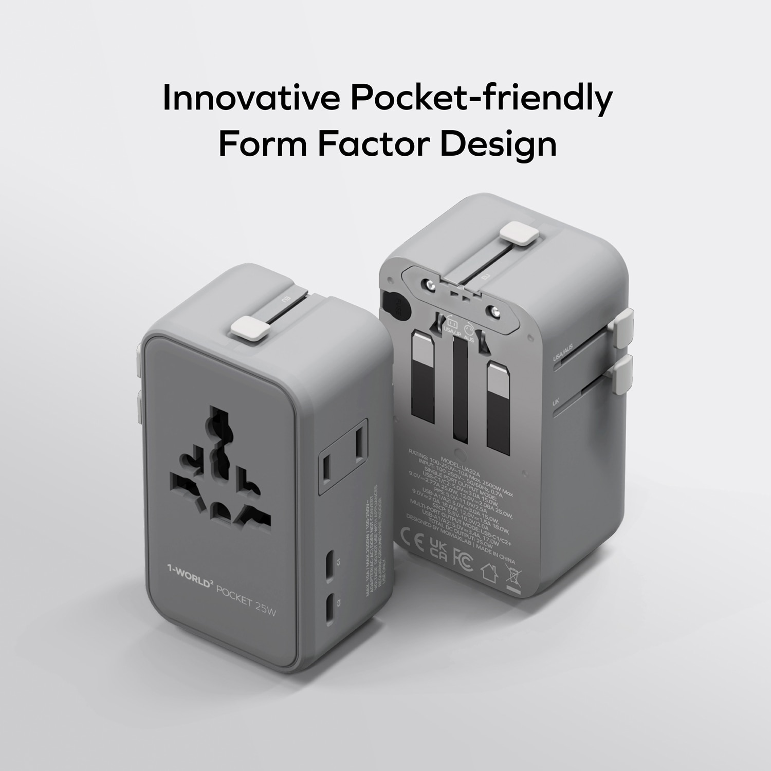 Momax UA32A 1-World2 Pocket 25W 4-Port Dual AC Travel Adaptor