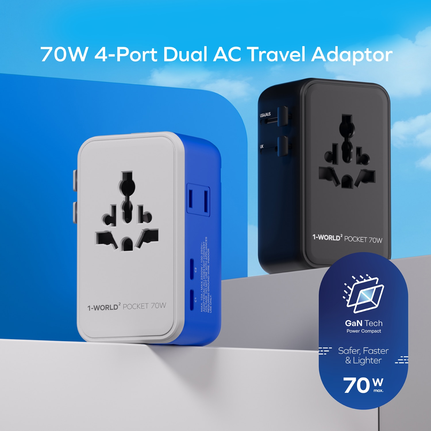 Momax UA36A 1-World2 Pocket 70W 4-Port Dual AC Travel Adaptor