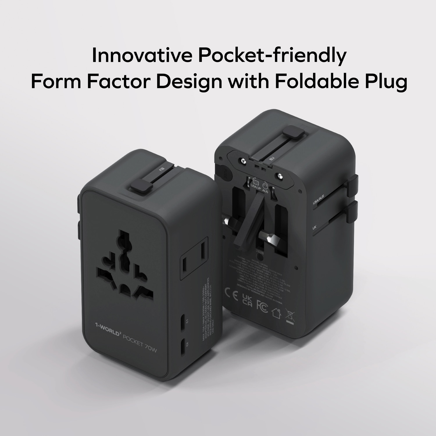 Momax UA36A 1-World2 Pocket 70W 4-Port Dual AC Travel Adaptor