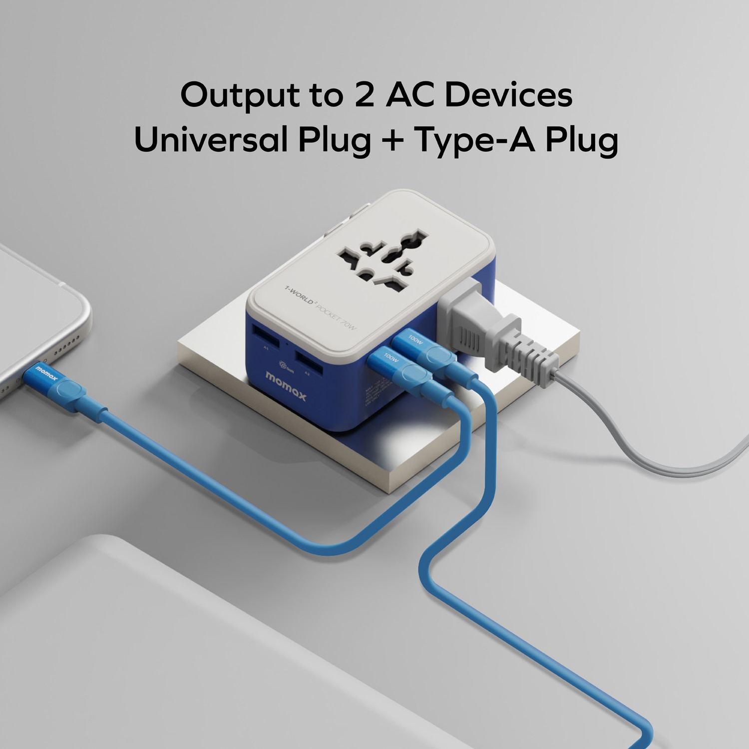 Momax UA36A 1-World2 Pocket 70W 4-Port Dual AC Travel Adaptor