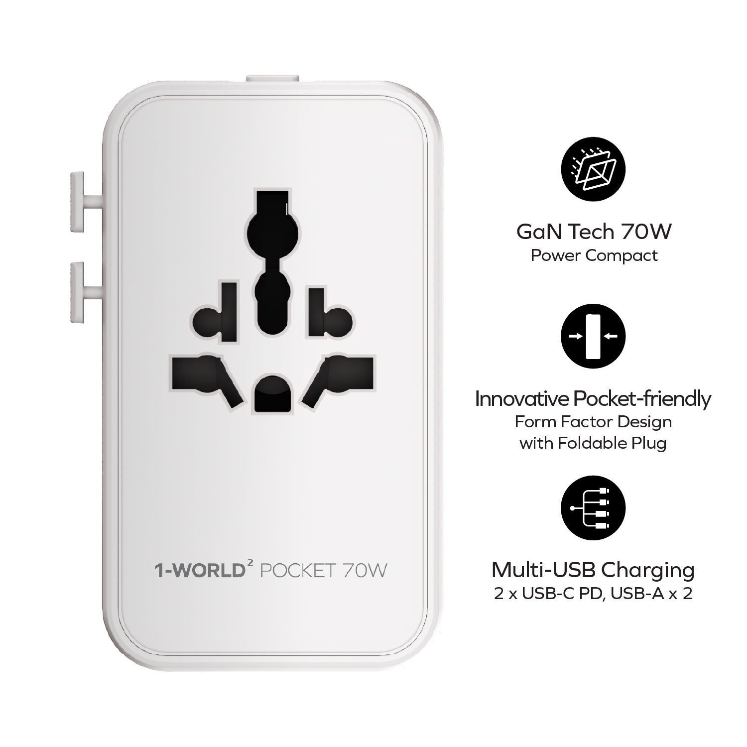 Momax UA36A 1-World2 Pocket 70W 4-Port Dual AC Travel Adaptor
