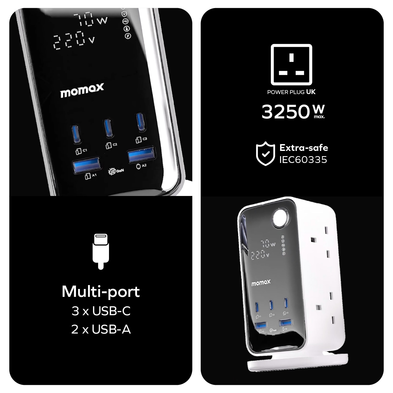 Momax 1-CHARGE Work Flow 70W 2A3C 6位數顯拖板
