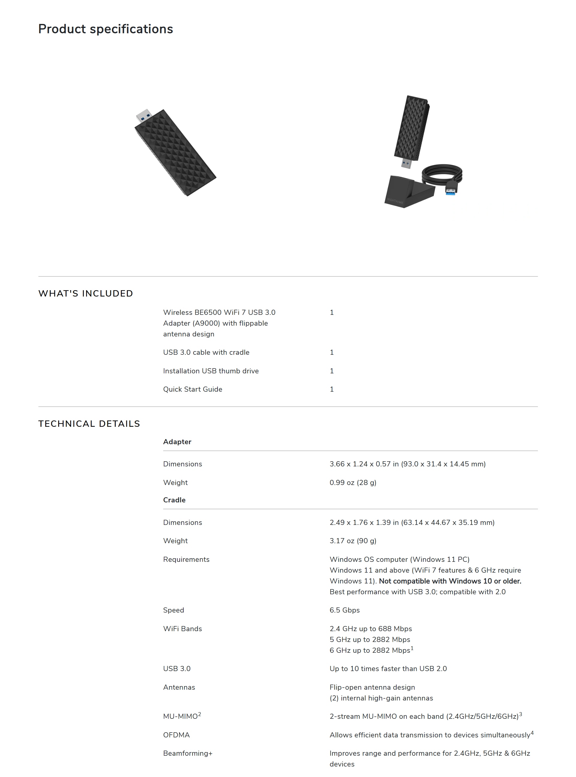 NETGEAR Nighthawk A9000 Tri-band BE6500 WiFi 7 USB 3.0 Adapter