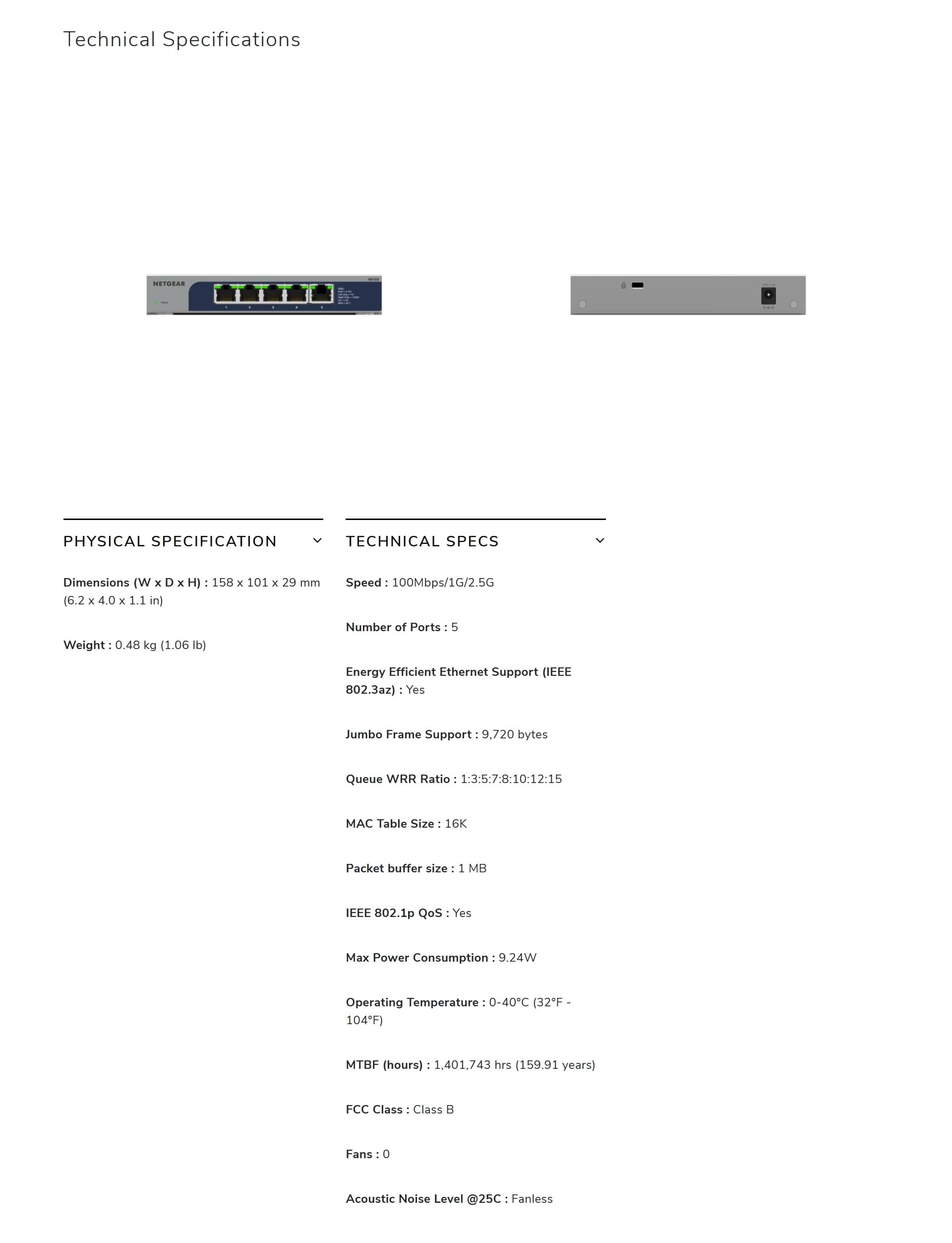 NETGEAR MS105 5-Port Multi-Gigabit (2.5G) Ethernet Unmanaged Switch