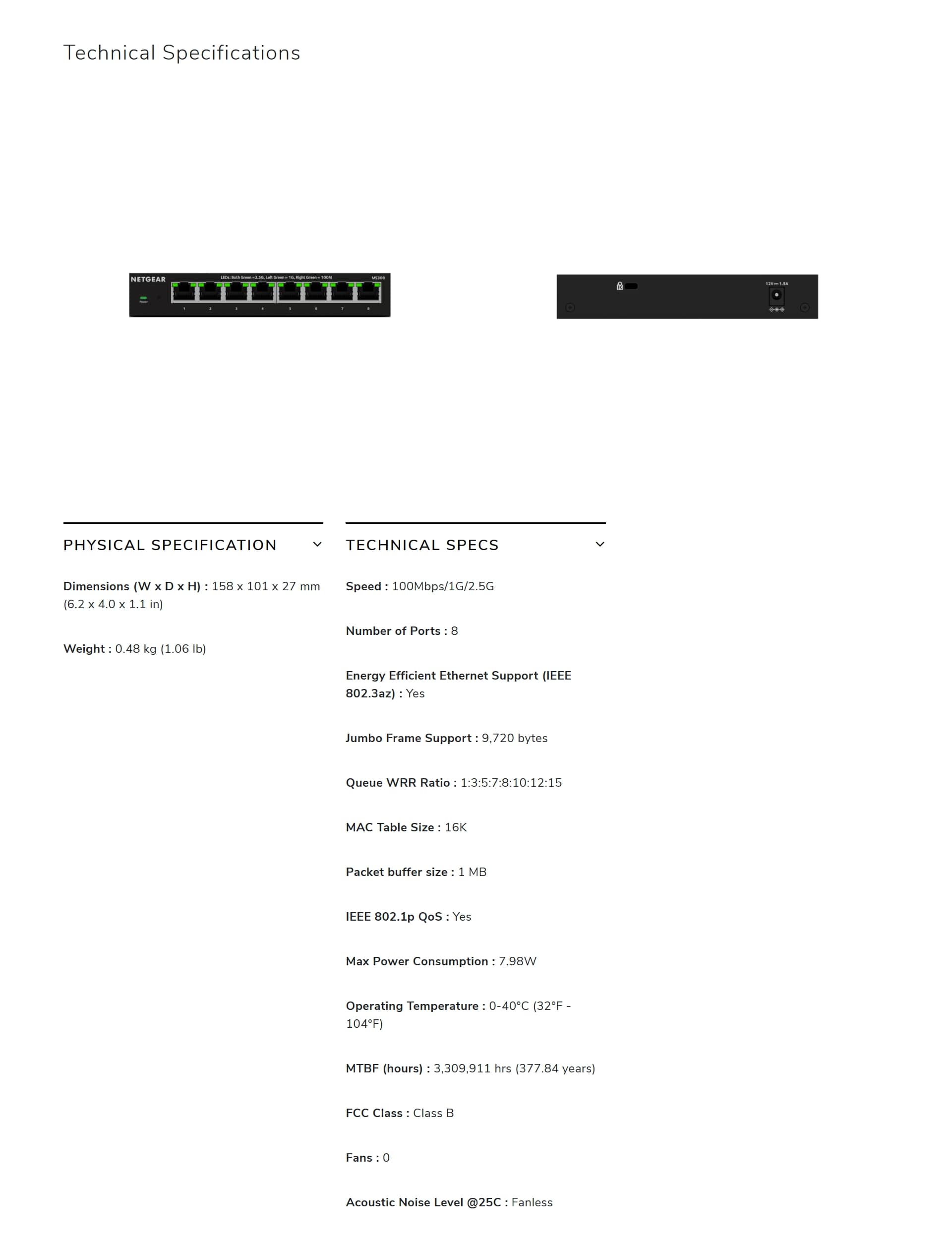 NETGEAR MS308 8-Port Multi-Gigabit (2.5G) Ethernet Unmanaged Essentials Switch