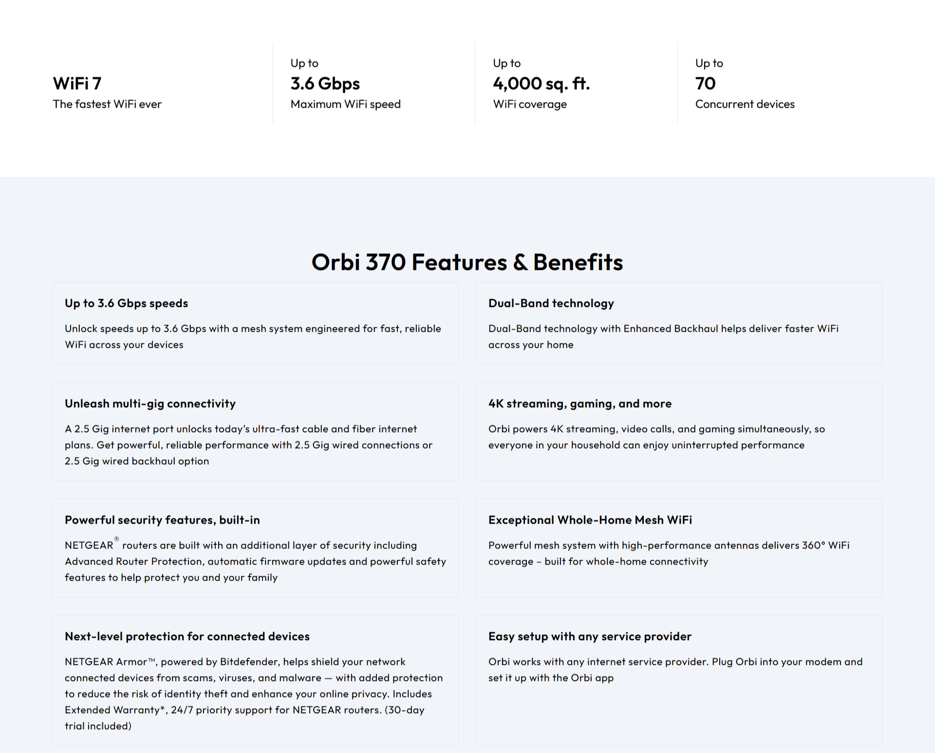 NETGEAR Orbi RBE372 Dual-band BE3600 Mesh WiFi 7 System (2-pack)