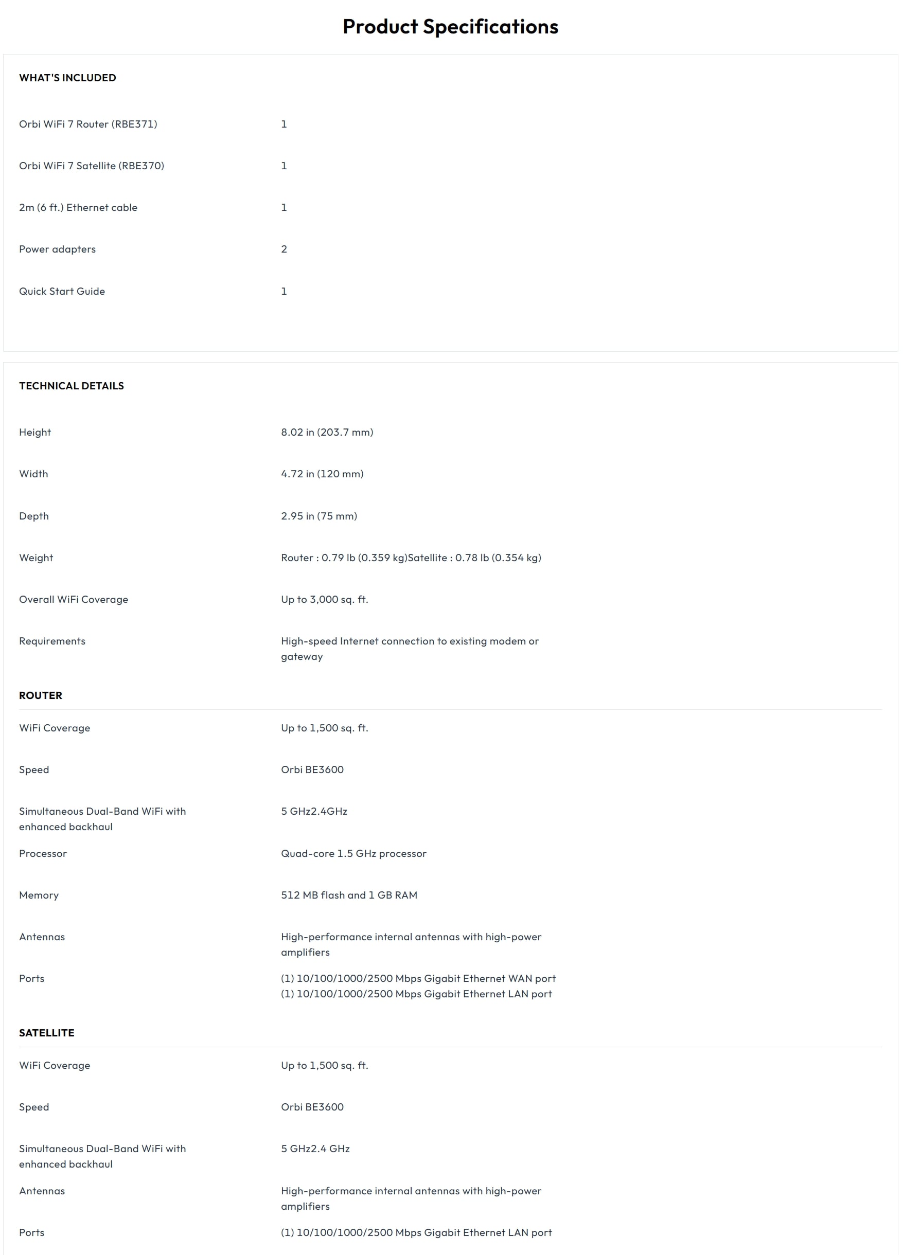 NETGEAR Orbi RBE372 Dual-band BE3600 Mesh WiFi 7 System (2-pack)