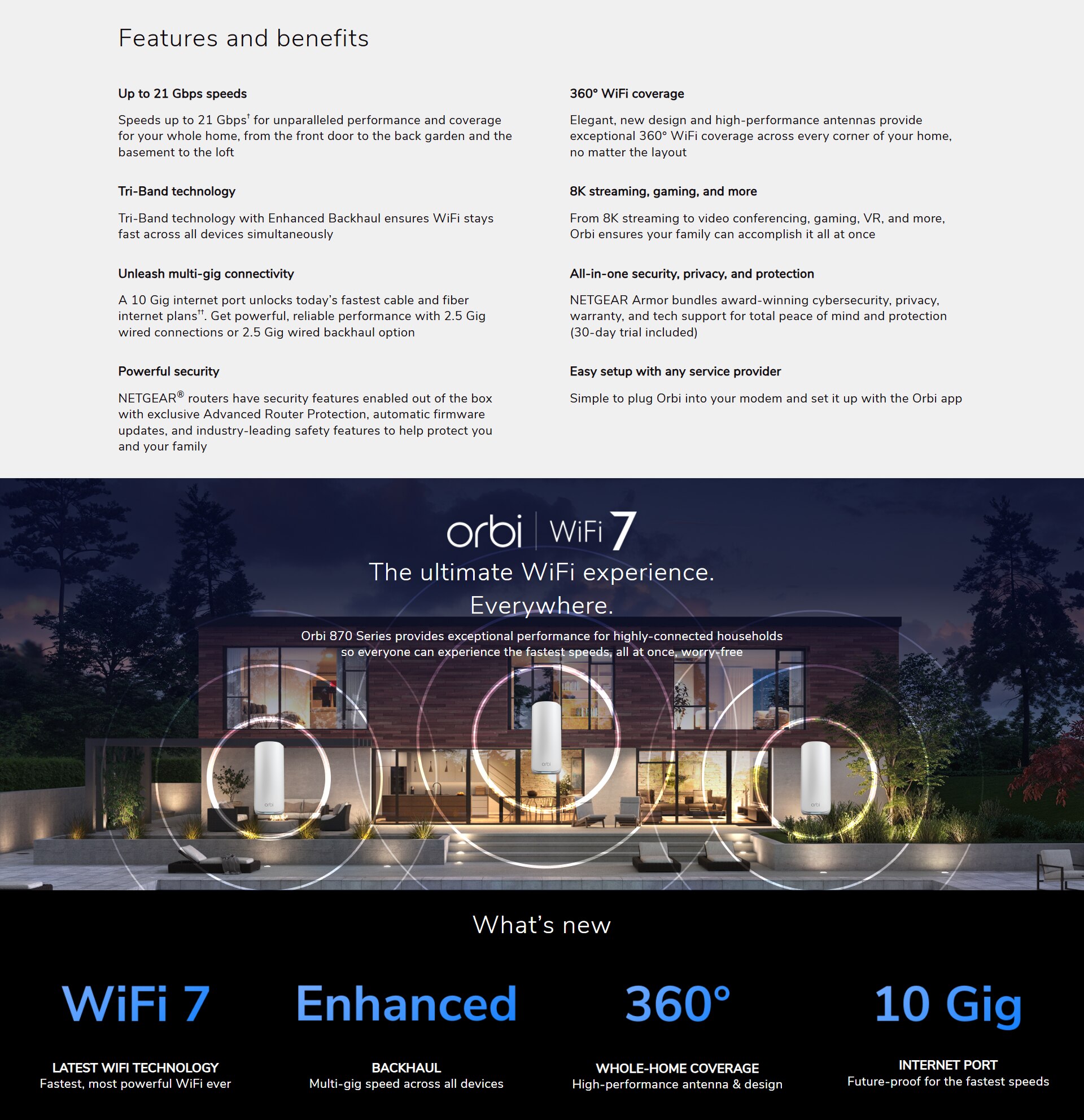 NETGEAR Orbi RBE870 Tri-band BE21000 Mesh WiFi 7 Add-on Satellite