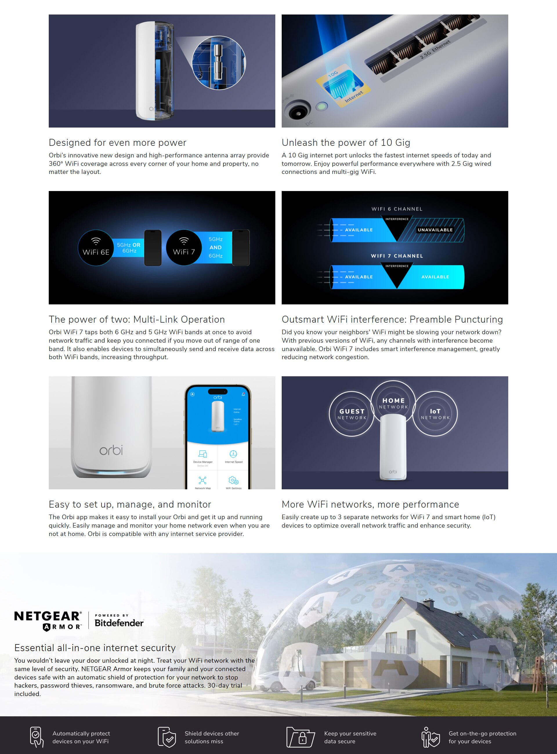 NETGEAR Orbi RBE870 Tri-band BE21000 Mesh WiFi 7 Add-on Satellite