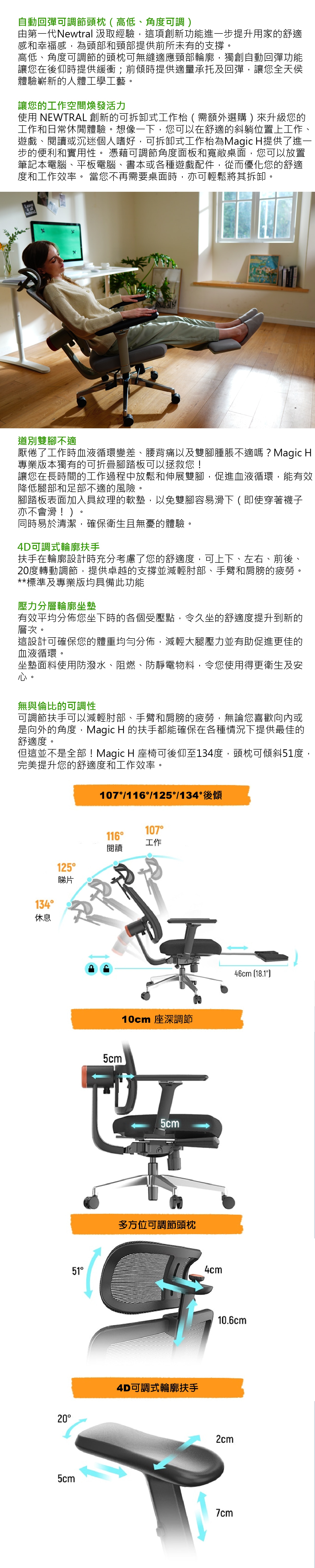 NEWTRAL MagicH 次世代腰頸自動追蹤人體工學椅 (專業版)