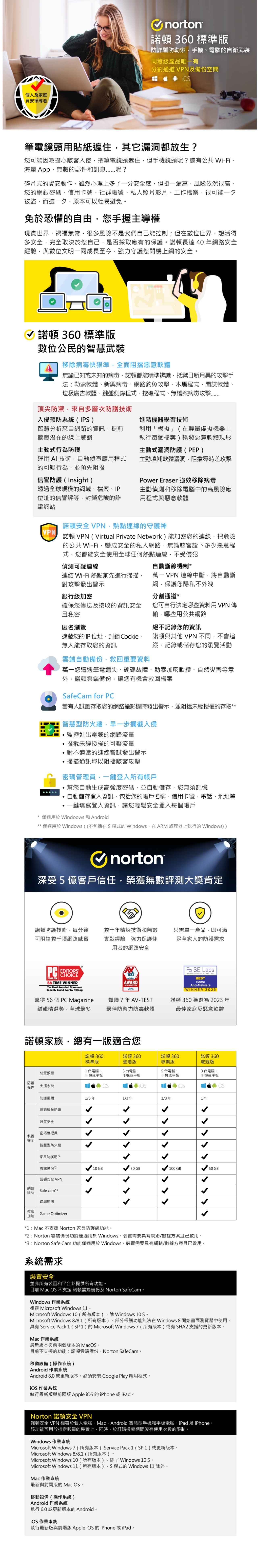 Norton 360 標準版 - 3年期,1用戶,1台裝置 (實體卡版)
