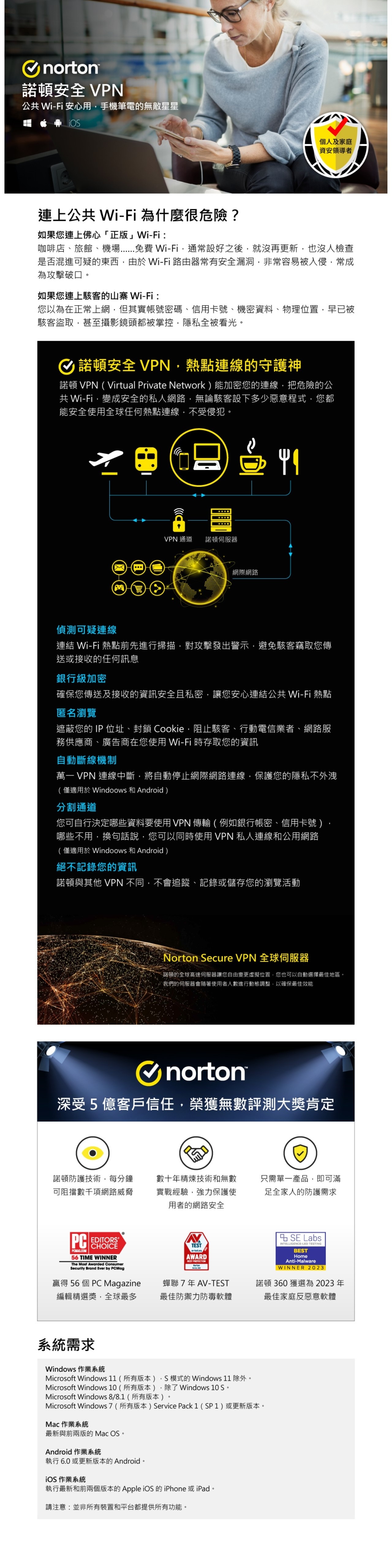 Norton WiFi Privacy Secure VPN - 1年期,1用戶,3台裝置 (實體卡版)