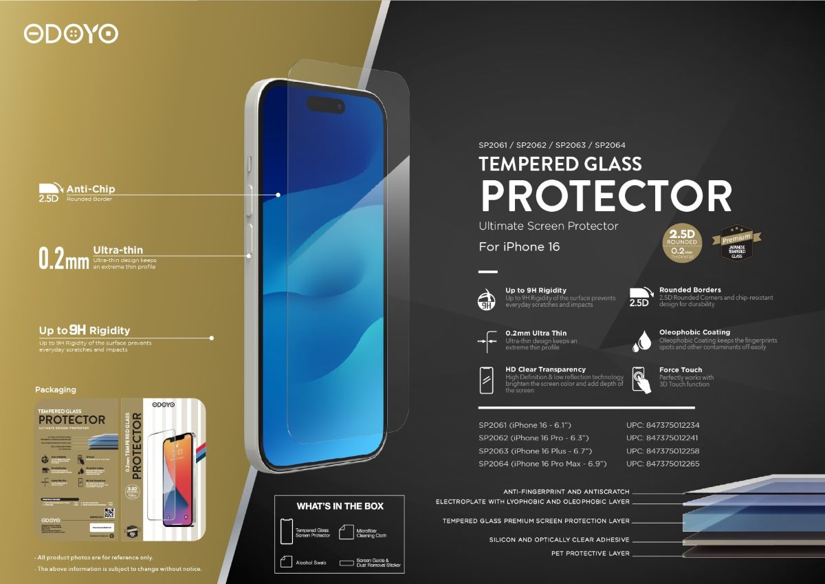 ODOYO iPhone 16 Tempered Glass Protector SP2061