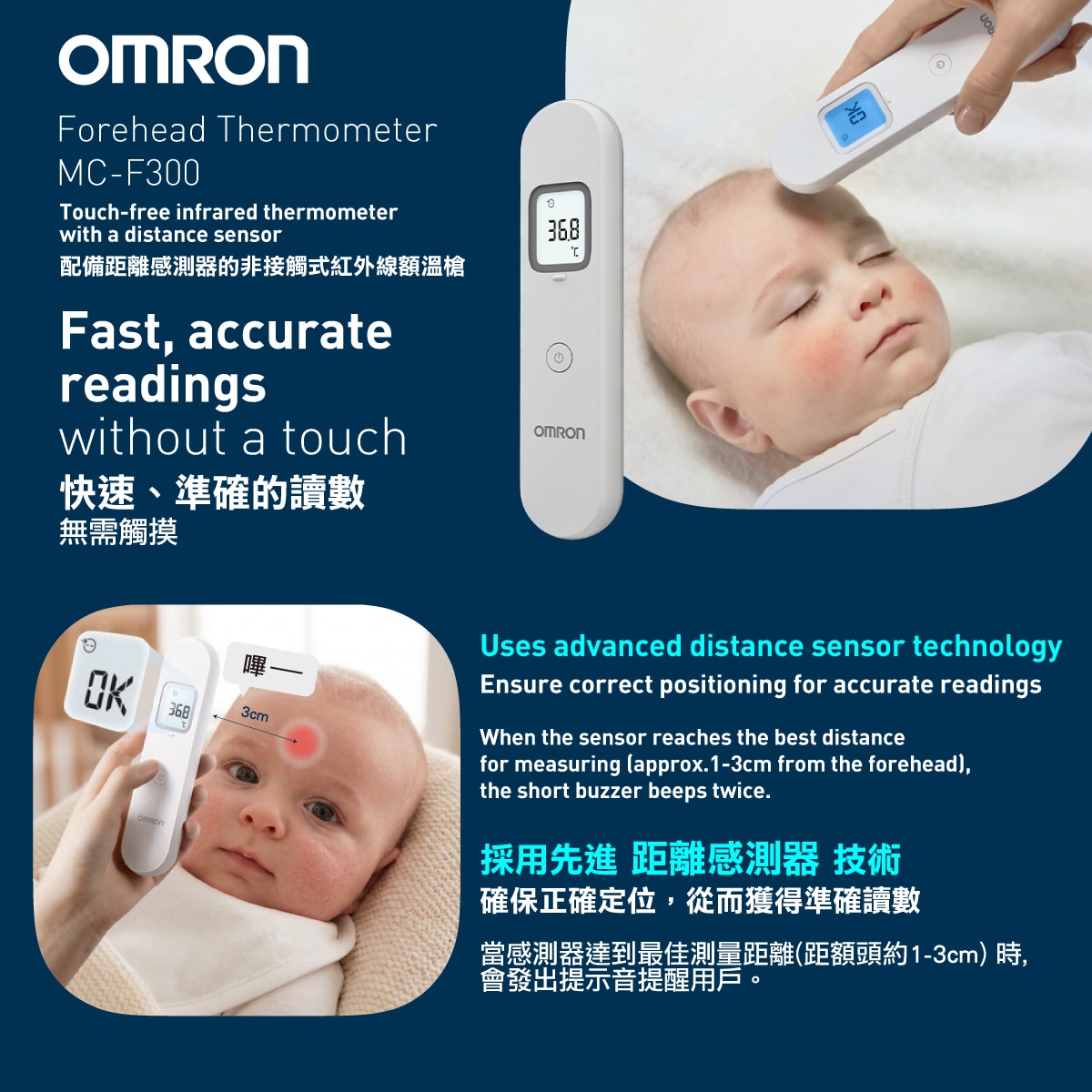 OMRON歐姆龍 紅外線額溫槍 MC-F300 電子溫度計