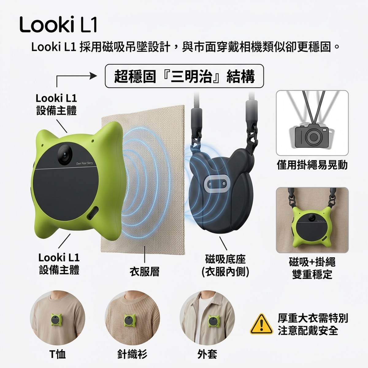 Looki Looki L1 AI 隨身攝錄機背包磁吸夾 智能穿戴配件