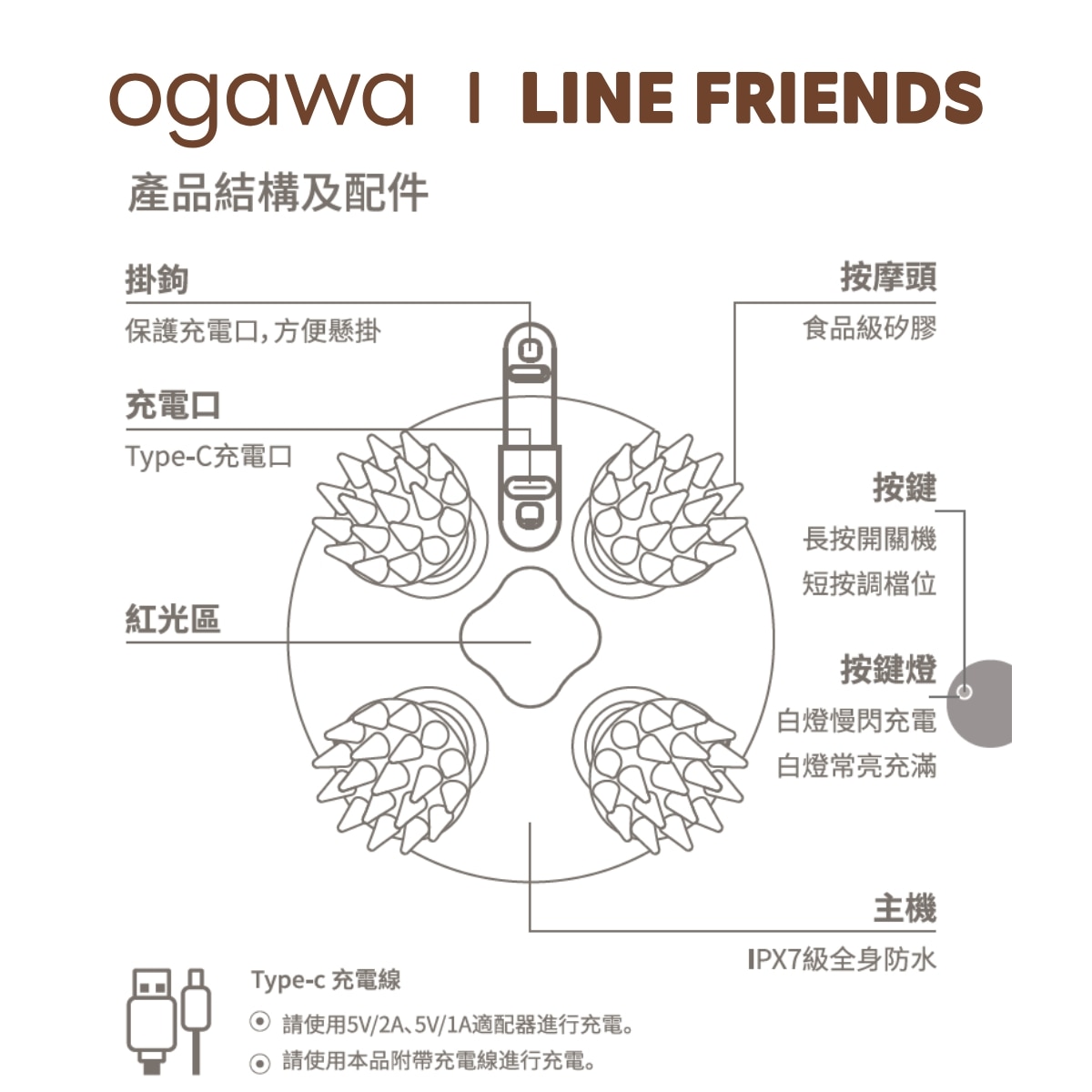 Ogawa Line Friends 頭部按摩爪 OL-0367