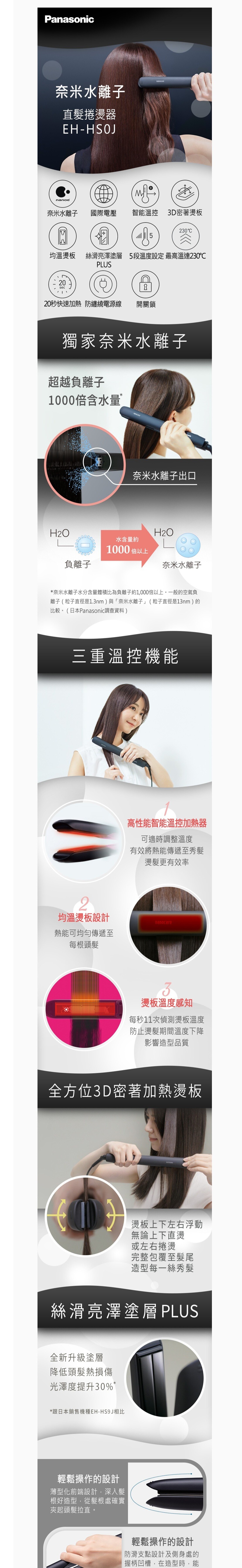 PANASONIC 樂聲牌 EH-HS0J nanoe®直髮器